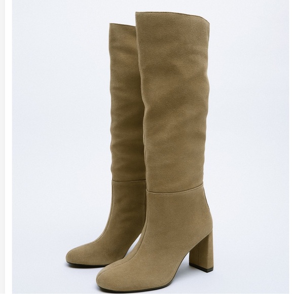 Zara Heeled Split Suede Knee High Boots NWT - Picture 1 of 12